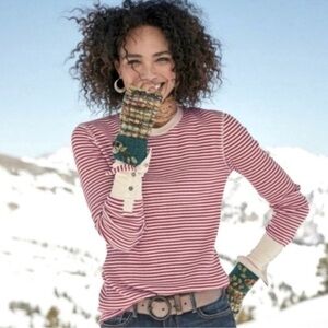 Sundance Joyful Stripe thermal top in red and white waffle knit fabric, size XL